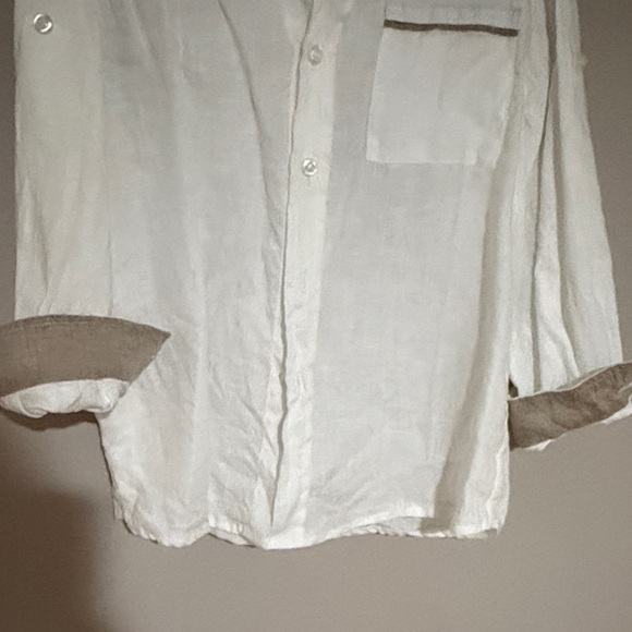 White and Tan Boys Linen Shirt - Picture 4 of 4